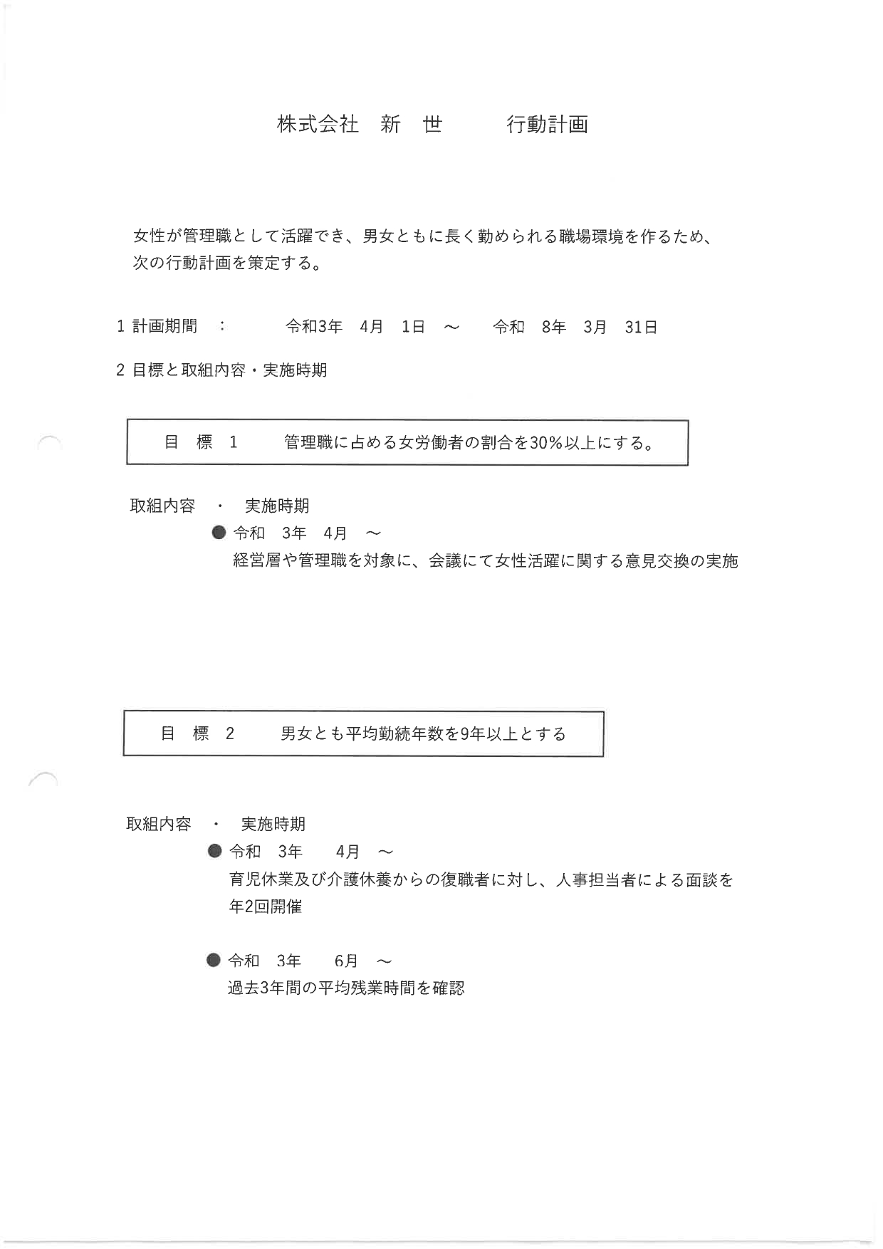 株式会社　新世は女性が活躍出来る職場に推進する事をここに宣言いたします。